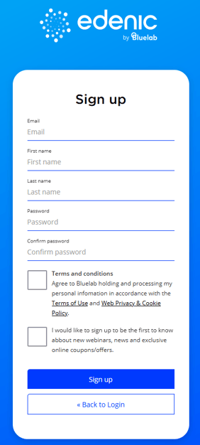 Blank Edenic sign-up form 