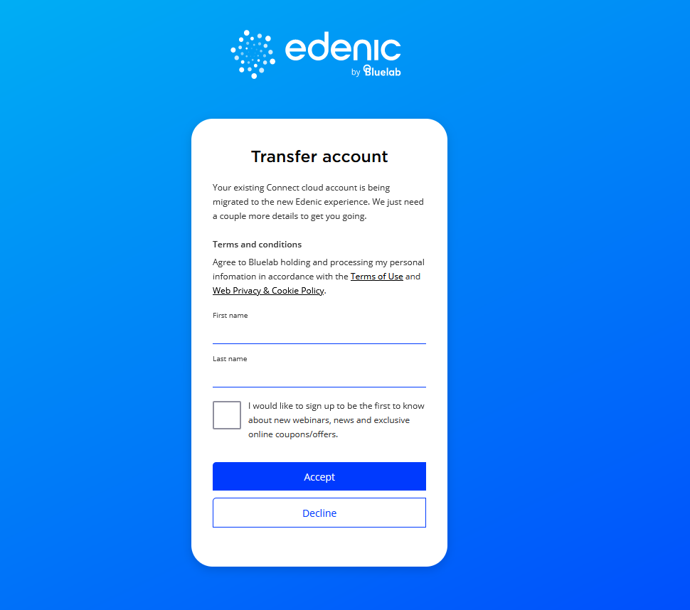 Edenic transfer account screen 