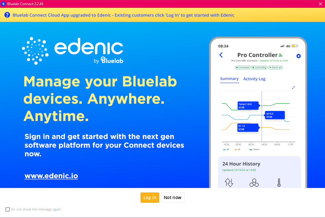 Login screen for Edenic